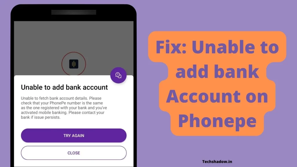 unable to add bank account phonepe